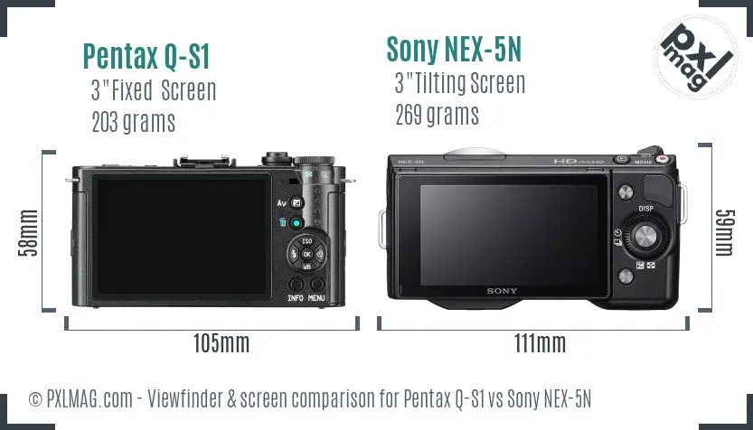 Pentax Q-S1 vs Sony NEX-5N Screen and Viewfinder comparison