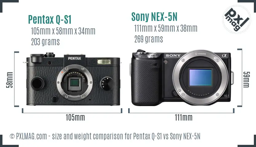 Pentax Q-S1 vs Sony NEX-5N size comparison