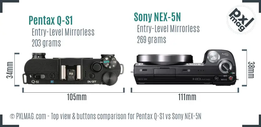 Pentax Q-S1 vs Sony NEX-5N top view buttons comparison