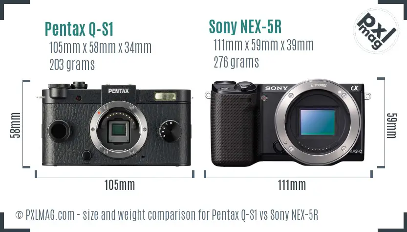 Size and ergonomics comparison between Pentax Q-S1 and Sony NEX-5R