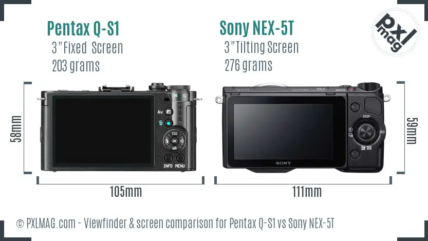 Pentax Q-S1 vs Sony NEX-5T Screen and Viewfinder comparison