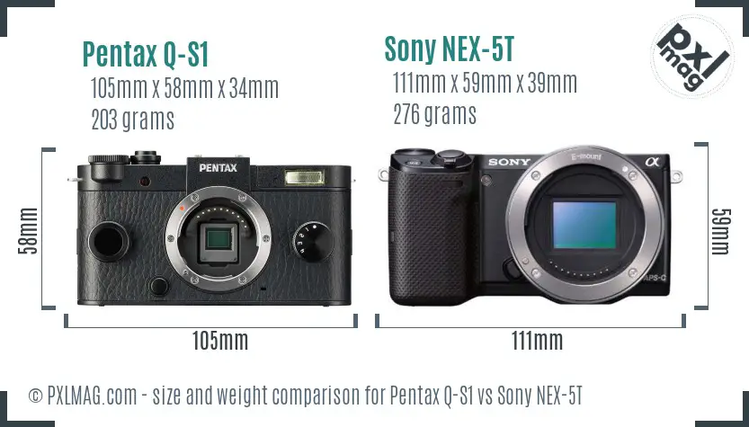 Pentax Q-S1 vs Sony NEX-5T size comparison