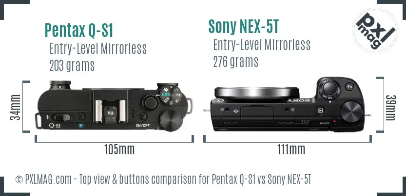 Pentax Q-S1 vs Sony NEX-5T top view buttons comparison