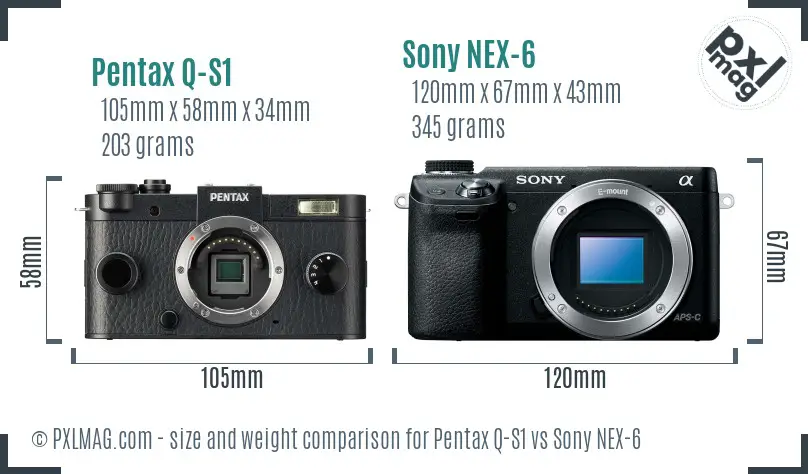 Pentax Q-S1 vs Sony NEX-6 size comparison Pentax Q-S1 vs Sony NEX-6 size comparison