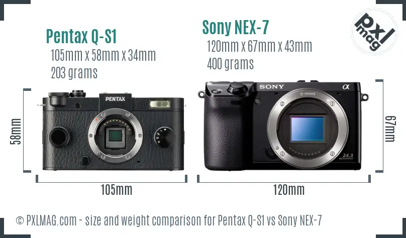 Pentax Q-S1 vs Sony NEX-7 size comparison