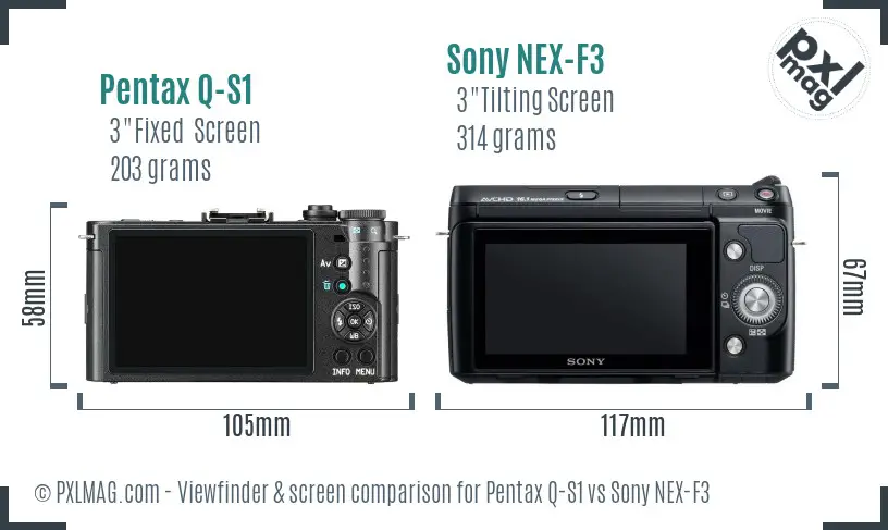 Pentax Q-S1 vs Sony NEX-F3 Screen and Viewfinder comparison