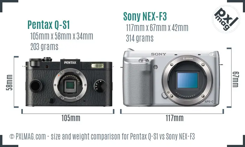 Pentax Q-S1 vs Sony NEX-F3 size comparison