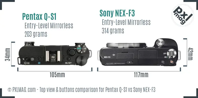 Pentax Q-S1 vs Sony NEX-F3 top view buttons comparison