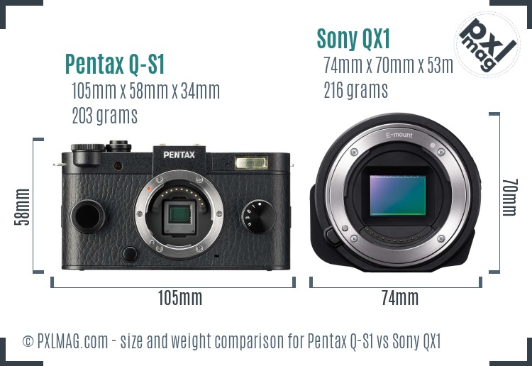 Pentax Q-S1 vs Sony QX1 size comparison