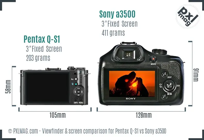 Pentax Q-S1 vs Sony a3500 Screen and Viewfinder comparison