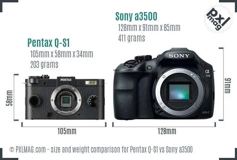 Pentax Q-S1 vs Sony a3500 size comparison