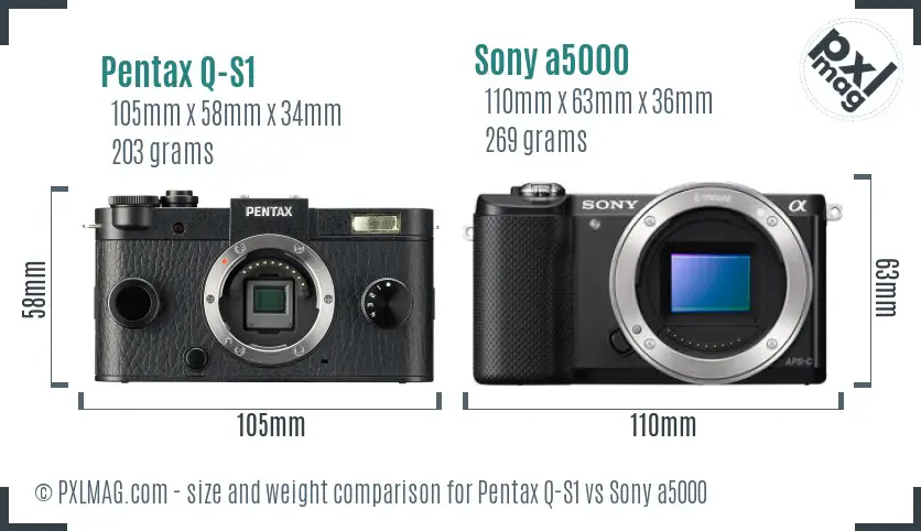 Pentax Q-S1 vs Sony a5000 size comparison