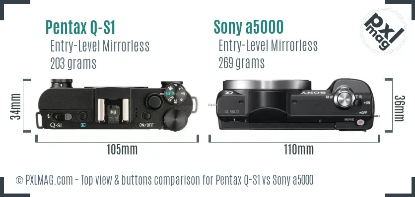 Pentax Q-S1 vs Sony a5000 top view buttons comparison