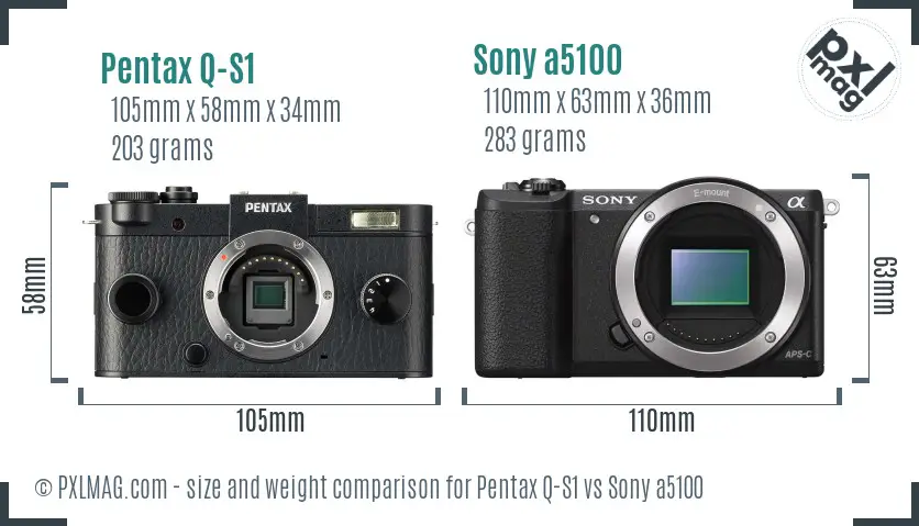 Pentax Q-S1 vs Sony a5100 size comparison