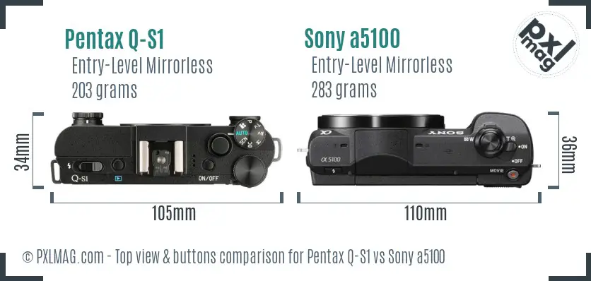 Pentax Q-S1 vs Sony a5100 top view buttons comparison