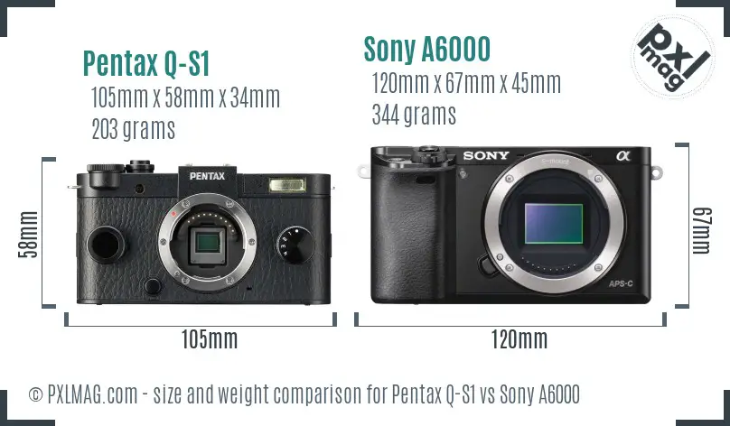 Pentax Q-S1 vs Sony A6000 size comparison Pentax Q-S1 vs Sony A6000 size comparison