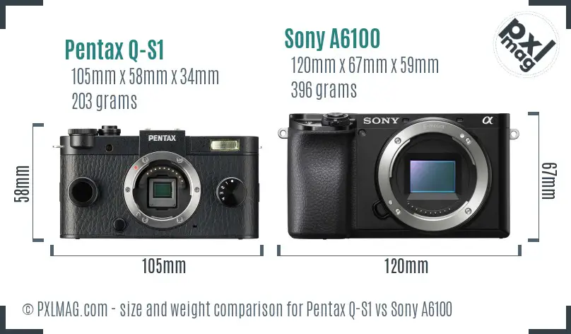 Pentax Q-S1 vs Sony A6100 size comparison Pentax Q-S1 vs Sony A6100 size comparison