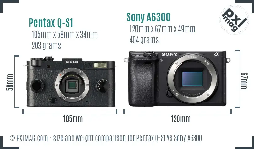 Pentax Q-S1 vs Sony A6300 size comparison