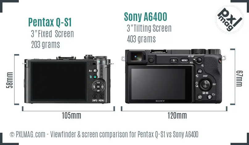 Pentax Q-S1 vs Sony A6400 Screen and Viewfinder comparison