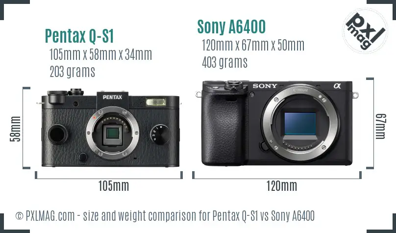 Pentax Q-S1 vs Sony A6400 size comparison