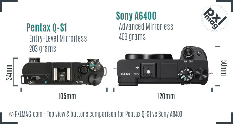 Pentax Q-S1 vs Sony A6400 top view buttons comparison