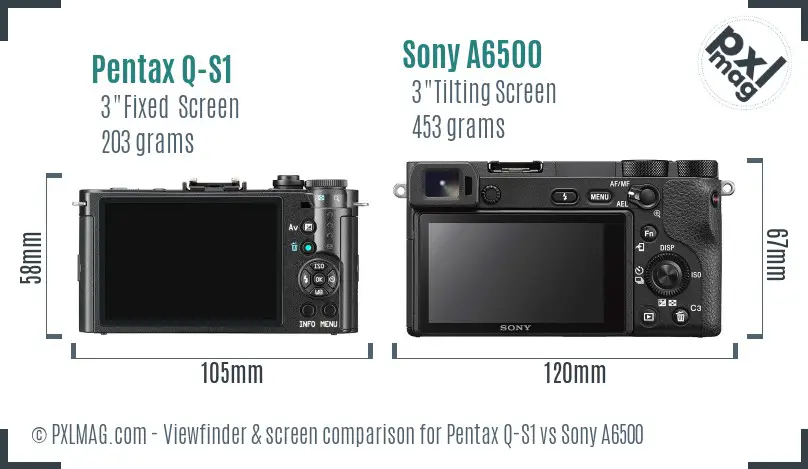 Pentax Q-S1 vs Sony A6500 Screen and Viewfinder comparison