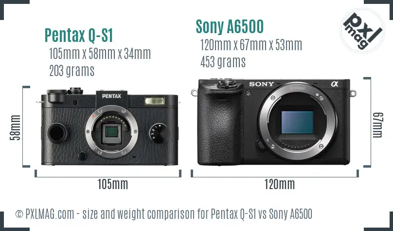 Pentax Q-S1 vs Sony A6500 size comparison