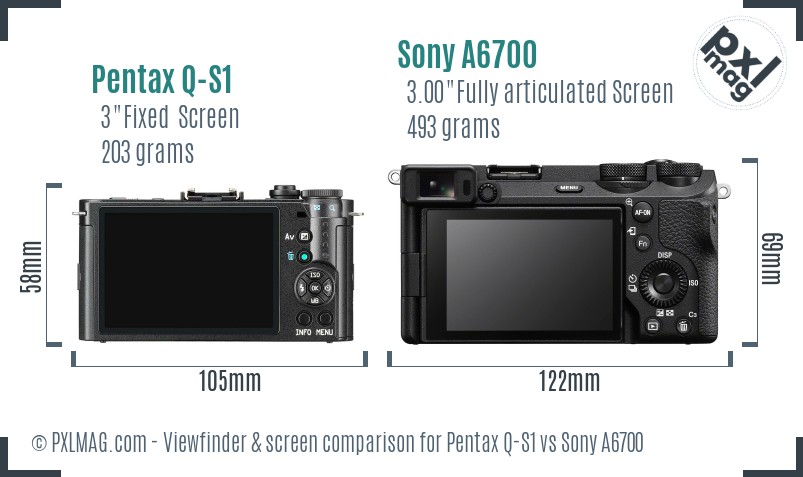 Pentax Q-S1 vs Sony A6700 Screen and Viewfinder comparison