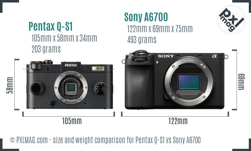Pentax Q-S1 vs Sony A6700 size comparison