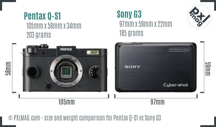 Pentax Q-S1 vs Sony G3 size comparison Pentax Q-S1 vs Sony G3 size comparison