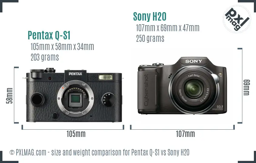 Pentax Q-S1 vs Sony H20 size comparison Pentax Q-S1 vs Sony H20 size comparison