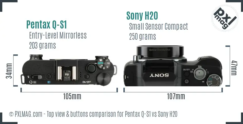 Pentax Q-S1 vs Sony H20 top view buttons comparison