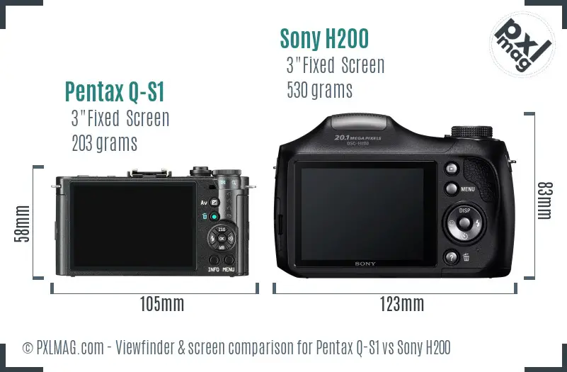 Pentax Q-S1 vs Sony H200 Screen and Viewfinder comparison