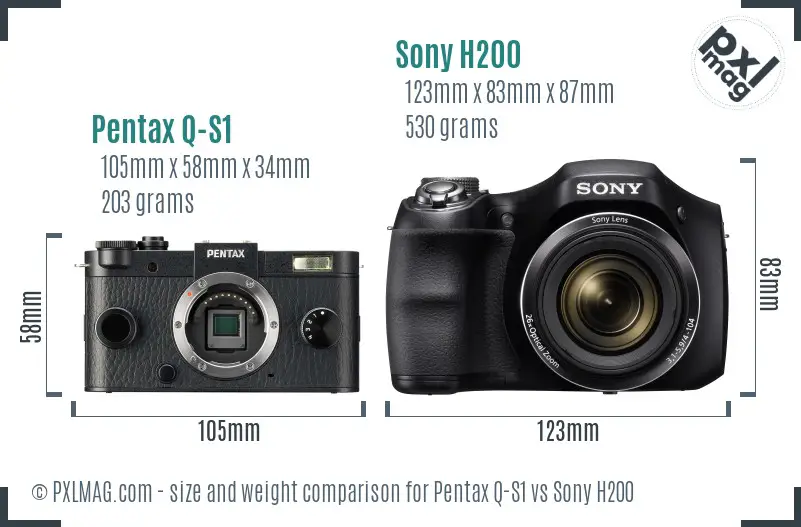 Pentax Q-S1 vs Sony H200 size comparison