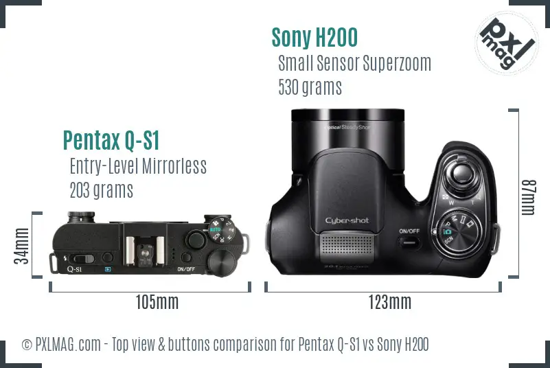 Pentax Q-S1 vs Sony H200 top view buttons comparison