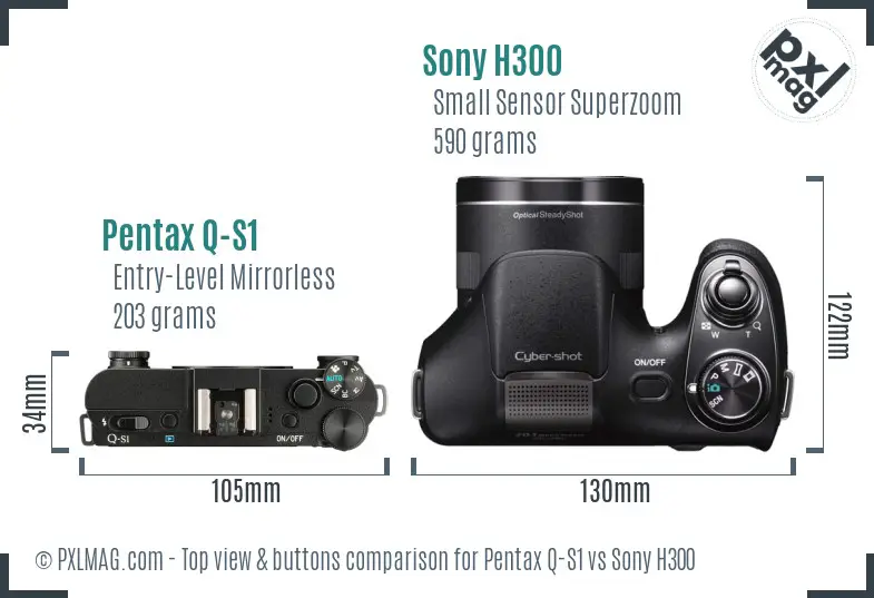 Pentax Q-S1 vs Sony H300 top view buttons comparison
