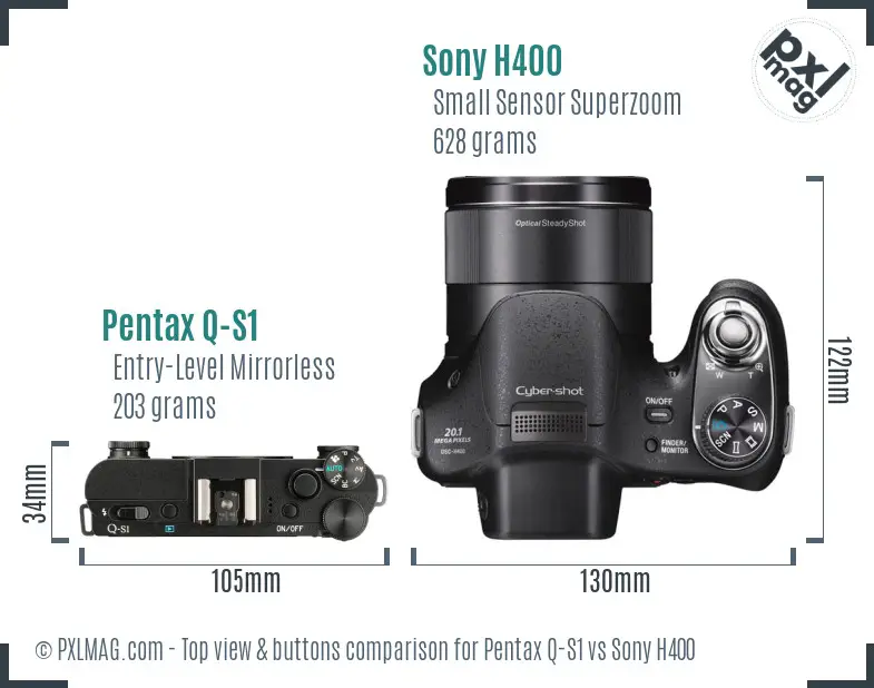 Pentax Q-S1 vs Sony H400 top view buttons comparison