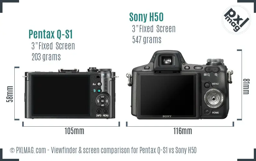 Pentax Q-S1 vs Sony H50 Screen and Viewfinder comparison