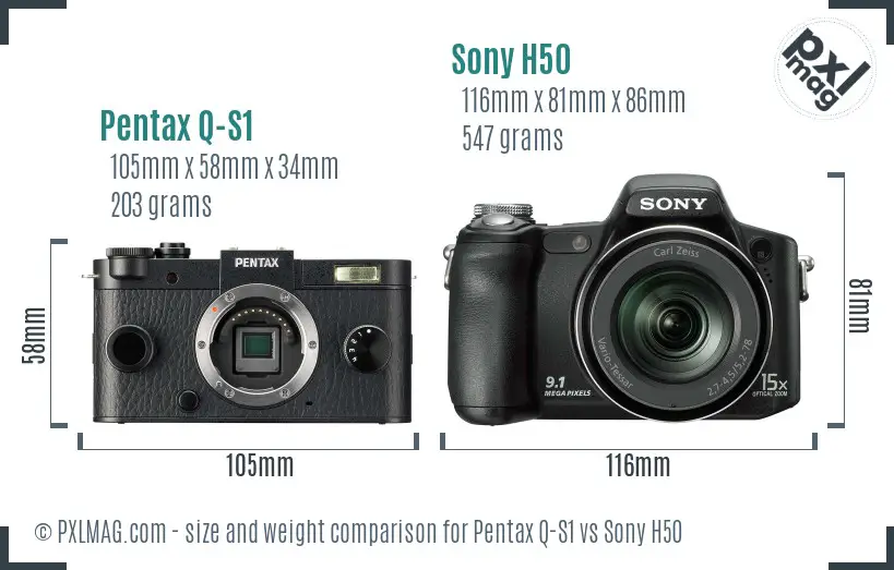 Pentax Q-S1 vs Sony H50 size comparison