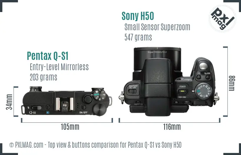 Pentax Q-S1 vs Sony H50 top view buttons comparison