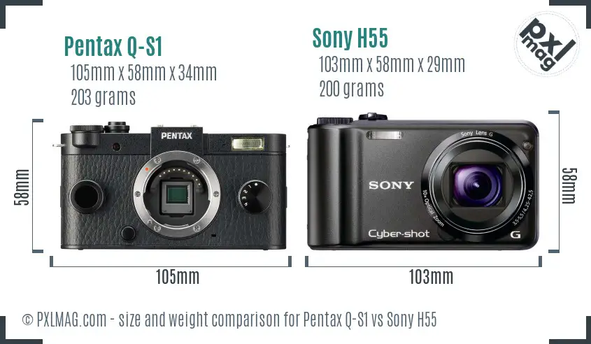 Pentax Q-S1 vs Sony H55 size comparison