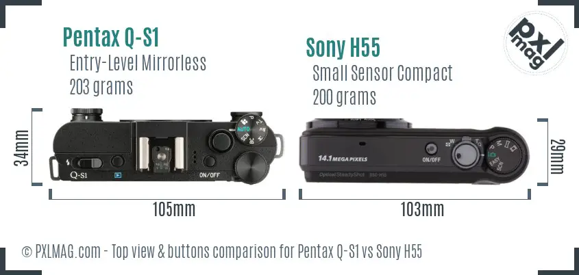 Pentax Q-S1 vs Sony H55 top view buttons comparison