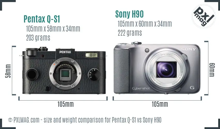 Pentax Q-S1 vs Sony H90 size comparison