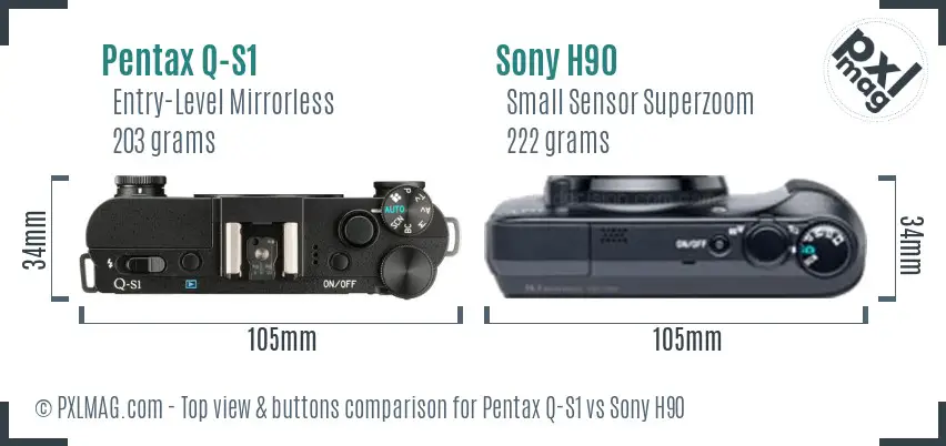 Pentax Q-S1 vs Sony H90 top view buttons comparison
