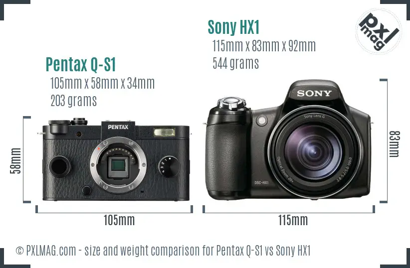 Pentax Q-S1 vs Sony HX1 size comparison