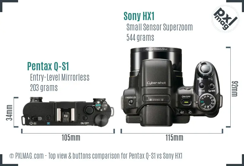 Pentax Q-S1 vs Sony HX1 top view buttons comparison