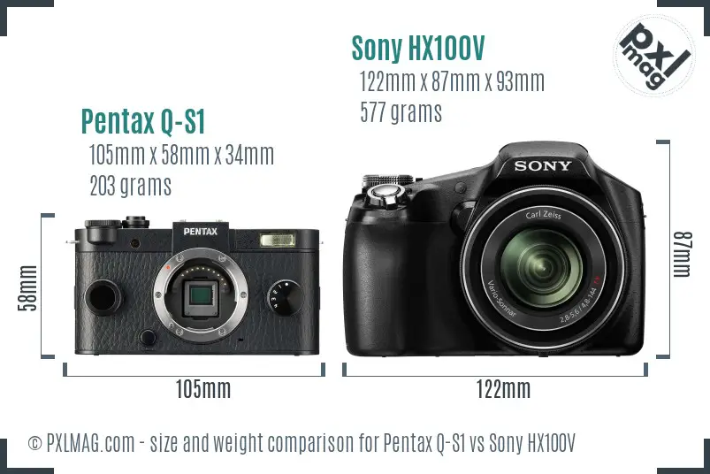 Pentax Q-S1 vs Sony HX100V size comparison