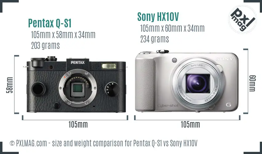 Pentax Q-S1 vs Sony HX10V size comparison