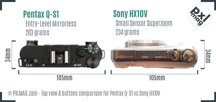 Pentax Q-S1 vs Sony HX10V top view buttons comparison