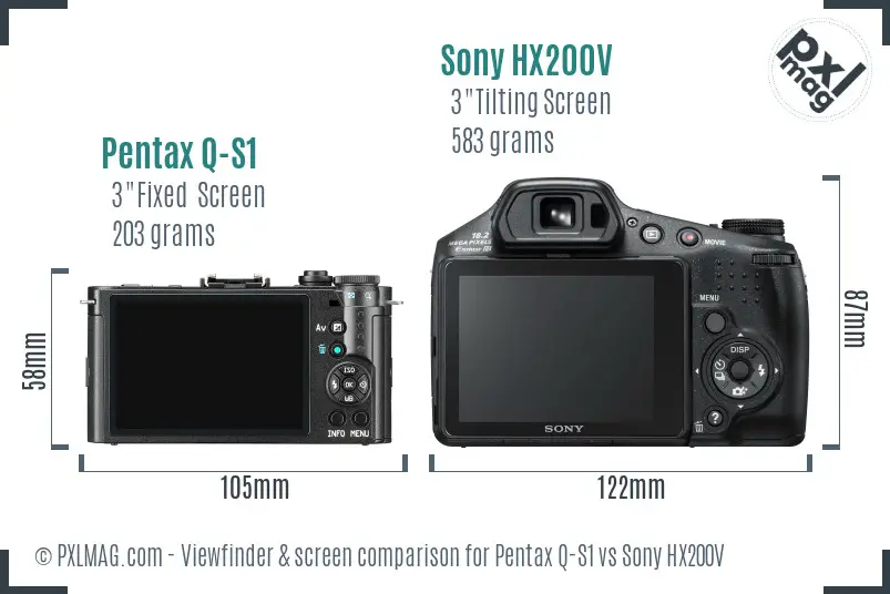 Pentax Q-S1 vs Sony HX200V Screen and Viewfinder comparison